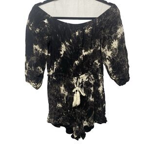 L'ATISTE By Amy Romper Tie Dye Off Shoulder Micro Shorts Hippie Womens M Black